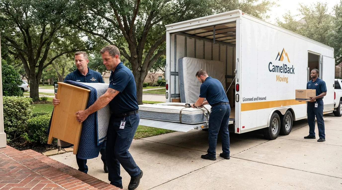 Crew loading residential truck for cross-state move from Blanchester, OH