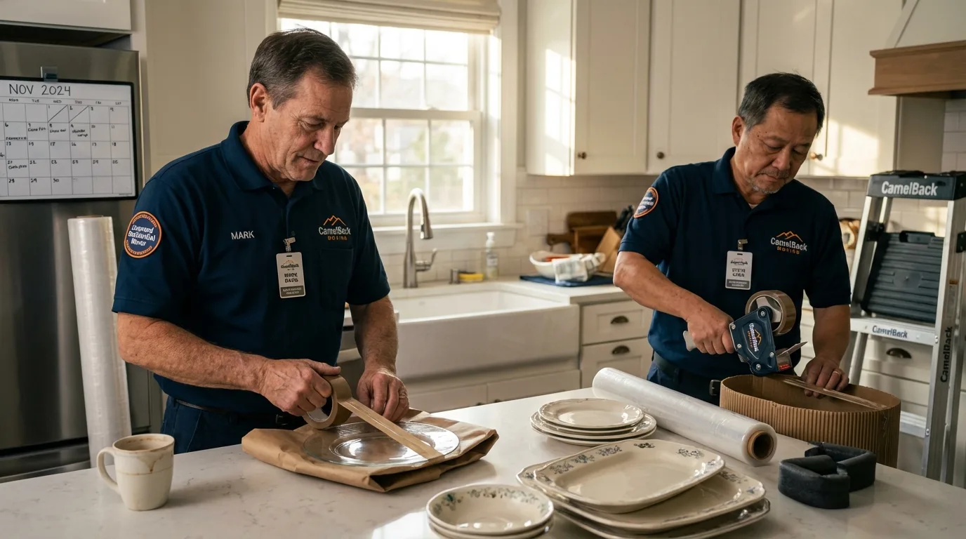 Professional crew packing kitchen dishware in Blanchester, OH
